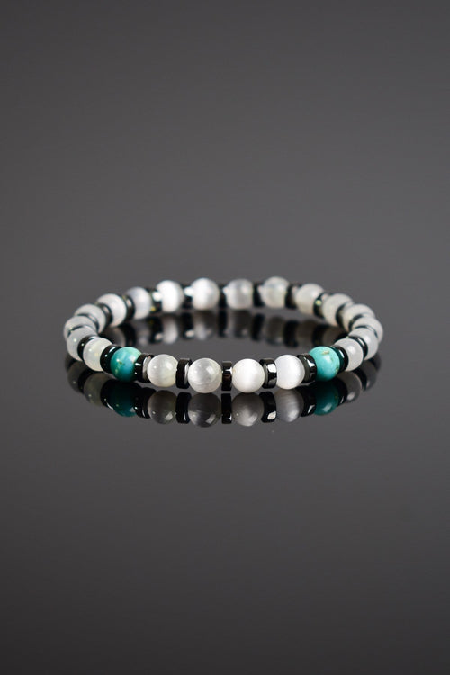 Selenite - Turquoise Turquoise - Hematite Natural Stone Unisex Bracelet