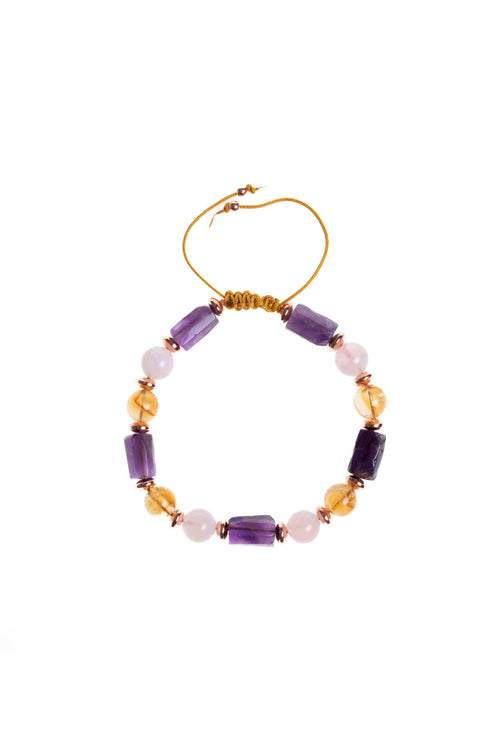 Sertfikalı Ametist,  Sitrin, Pembe Kuvars, Hematit Doğal Taş Bileklik