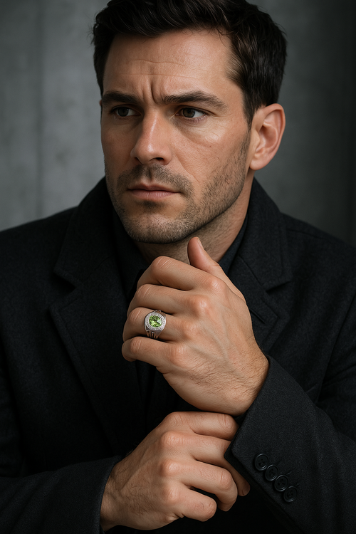 Sertifikalı 3.65 ct Doğal Zebercet ve 0.27 ct Elmas Taşlı 925 Ayar Gümüş Yüzük