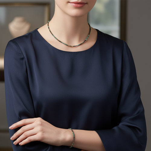 Sertifikalı Afrika Turkuaz Doğal Taş Kolye ve Bileklik Takımı 3-4 mm