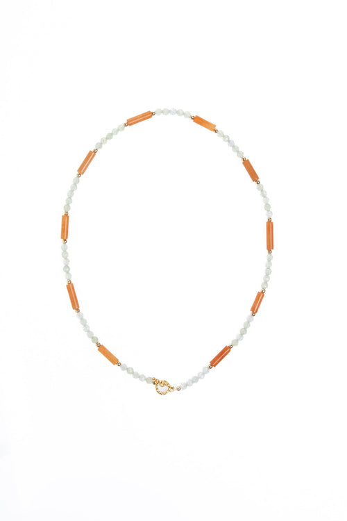 Sertifikalı Akuamarin, Turuncu Aventurin Gümüş Kapama Doğal Taş Kolye