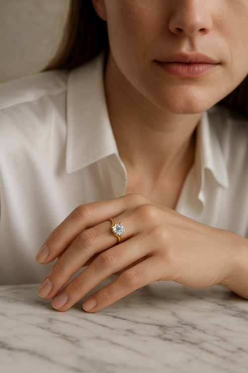 Sertifikalı Akuamarin Doğal Taş 925 Ayar Gümüş Yüzük ( Altın Kaplama )