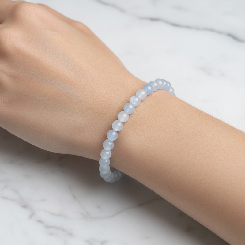 Sertifikalı Akuamarin Doğal Taş Bileklik 6 mm - Görsel 1 - Safnaturel