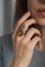 Certified Gold Rutile Quartz Natural Stone 925 Sterling Silver Ring