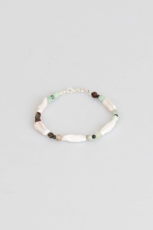 Certified Amazonite - African Turquoise - Pearl Natural Stone Silver Closure Bracelet (New Summer Season)