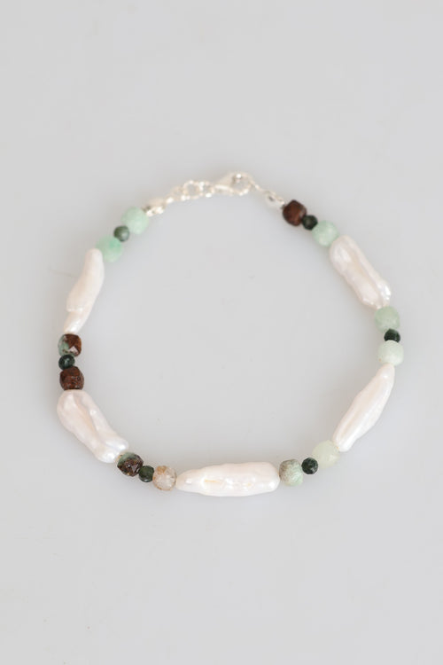 Certified Amazonite - African Turquoise - Pearl Natural Stone Silver Closure Bracelet (New Summer Season)