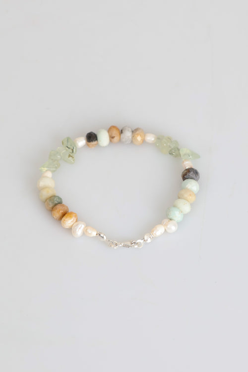 Sertifikalı Amazonit - Prehneit - İnci Doğal Taş Gümüş Kapama Bileklik (Yeni Yaz Sezonu)