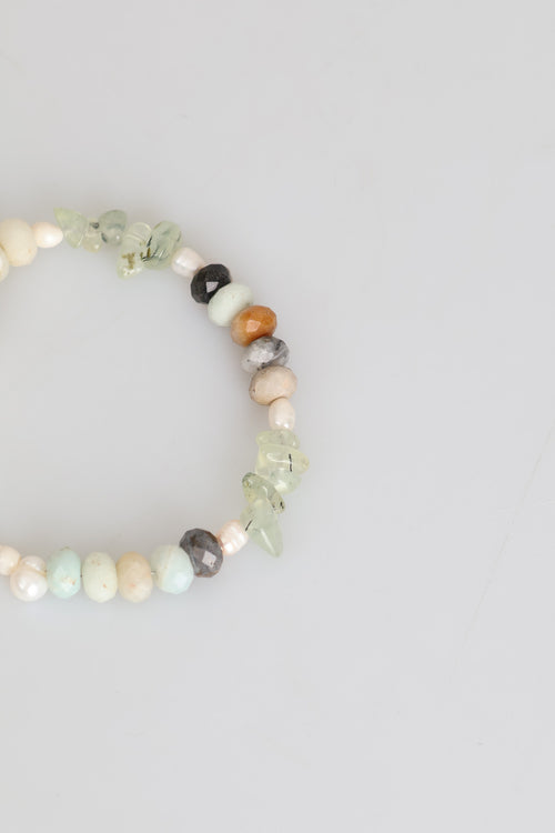 Sertifikalı Amazonit - Prehneit - İnci Doğal Taş Gümüş Kapama Bileklik (Yeni Yaz Sezonu)