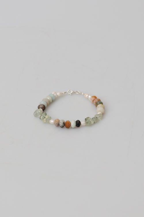 Sertifikalı Amazonit - Prehneit - İnci Doğal Taş Gümüş Kapama Bileklik (Yeni Yaz Sezonu)