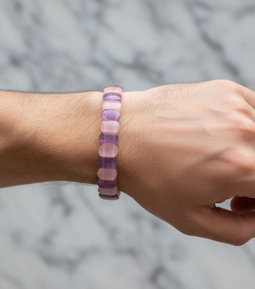 Sertifikalı Ametist – Pembe Kuvars Doğal Taş Bileklik – Özel Rolex Kesim