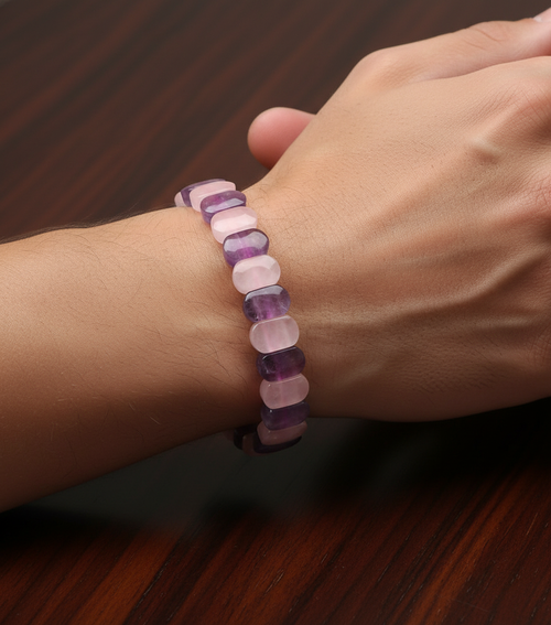 Sertifikalı Ametist – Pembe Kuvars Doğal Taş Bileklik – Özel Rolex Kesim