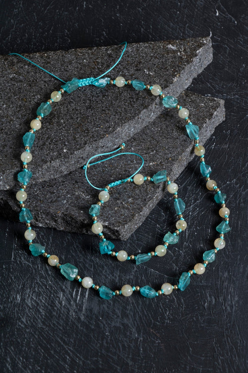 Sertifikalı Apatit, Sitrin Naturel Doğal Taş Makrome Set