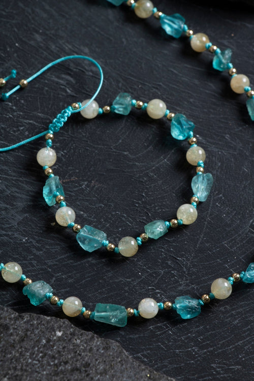 Sertifikalı Apatit, Sitrin Naturel Doğal Taş Makrome Set