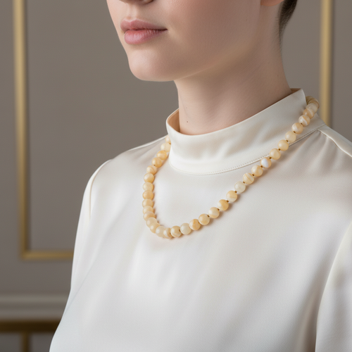 Sertifikalı Aragonit 6 mm Düğümlü Doğal Taş Kolye