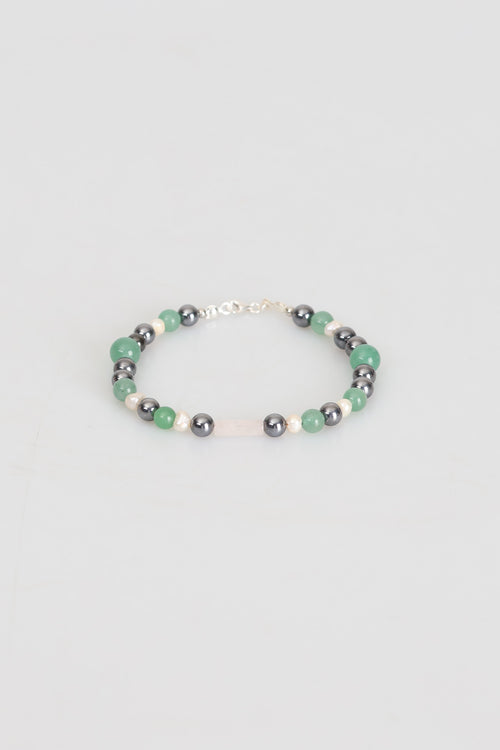 Sertifikalı Aventurin - Hematit - İnci Doğal Taş Gümüş Kapama Tasarım Bileklik