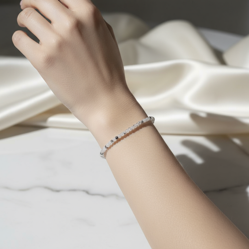 Sertifikalı Ay Taşı Doğal Taş Bileklik 3-4 mm