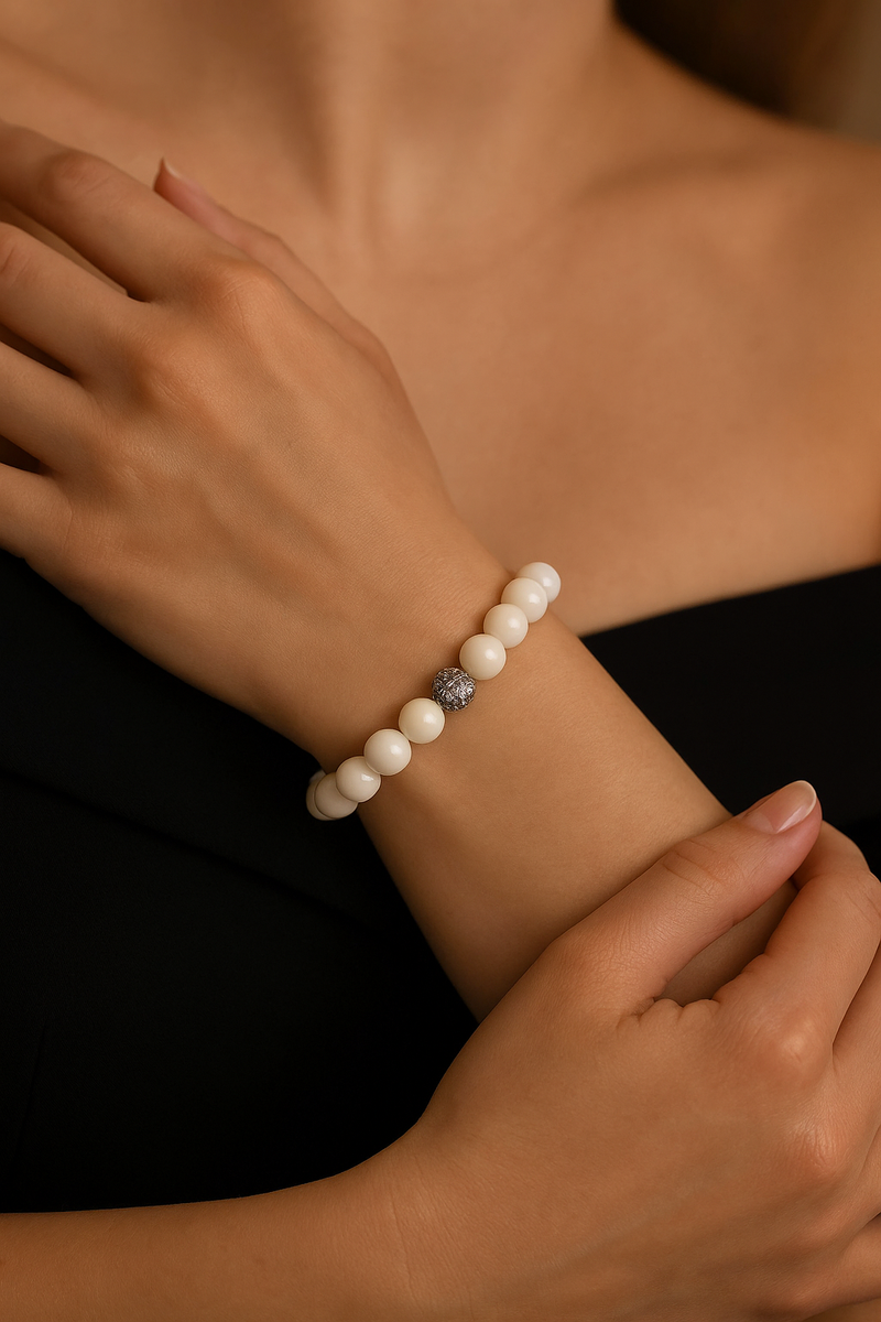 Sertifikalı Ay Taşı Zirkon Aparatlı Doğal Taş 8 mm Bileklik - Görsel 1 - Safnaturel