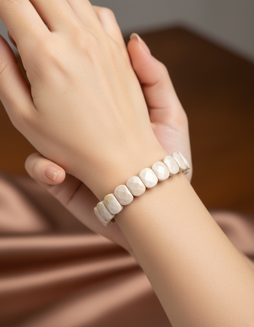 Sertifikalı Beyaz Mercan Doğal Taş Bileklik – Özel Rolex Kesim