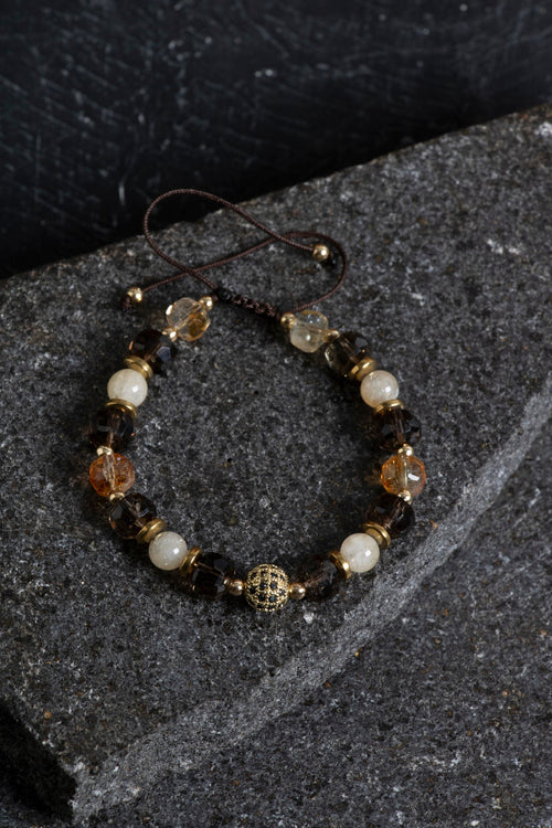 Sertifikalı Dumanlı Kuvars Sitrin Hematit Doğaltaş Bileklik