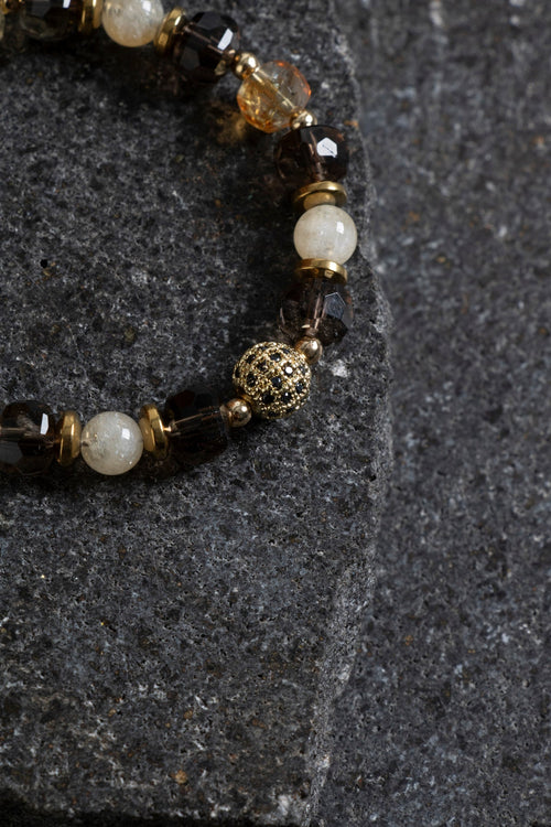 Sertifikalı Dumanlı Kuvars Sitrin Hematit Doğaltaş Bileklik