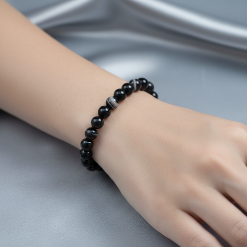 Sertifikalı Göz Akik Doğal Taş Bileklik 8 mm Küre Kesim