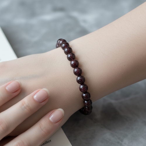 Sertifikalı Granat Lal Doğal Taş Bileklik 8 mm