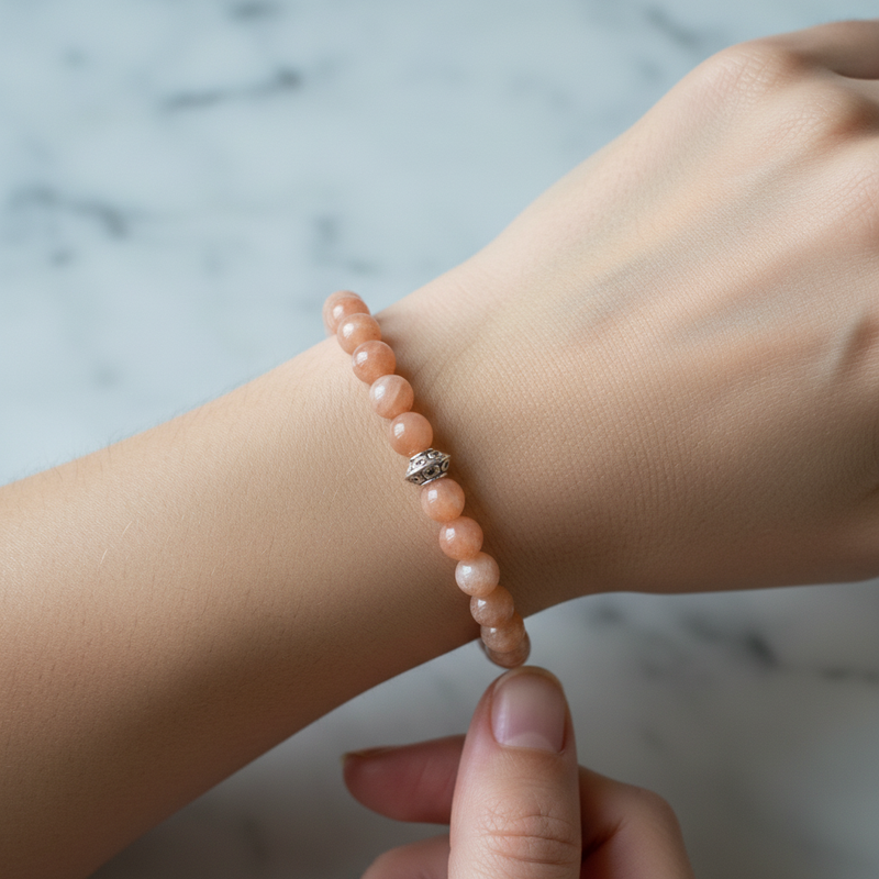 Sertifikalı Güneş Taşı Doğal Taş Bileklik 6 mm - Görsel 2 - Safnaturel