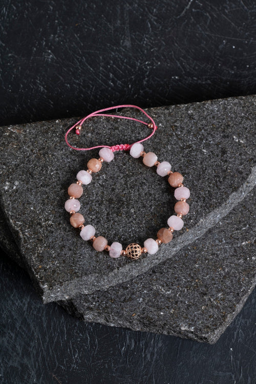 Sertifikalı Güneş Taşı ve Pembe Kuvars Bileklik