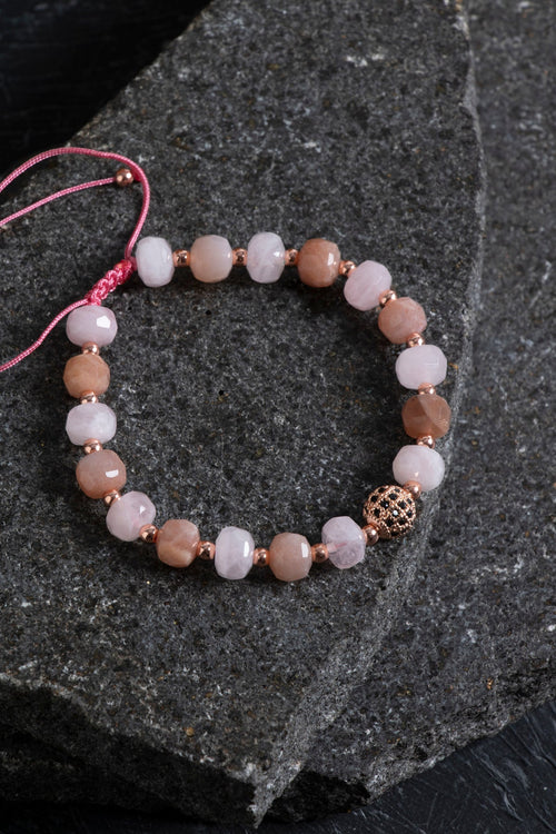 Sertifikalı Güneş Taşı ve Pembe Kuvars Bileklik