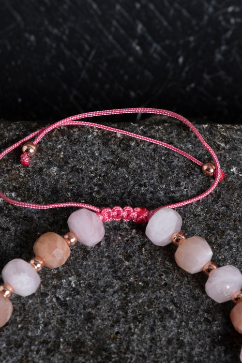 Sertifikalı Güneş Taşı ve Pembe Kuvars Bileklik