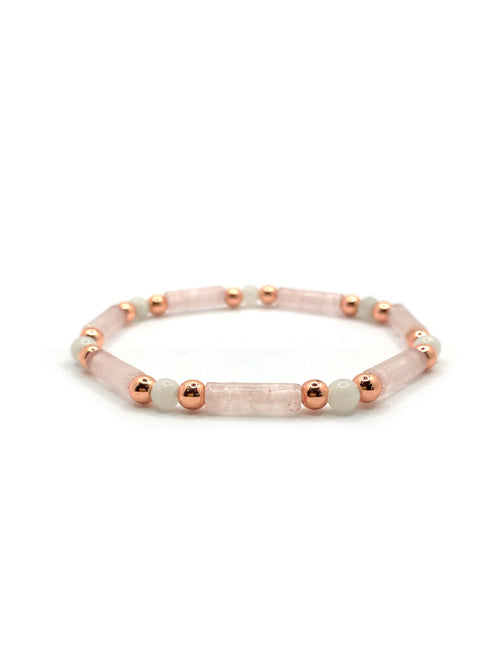 Sertifikalı Pembe Kuvars-Ay Taşı-Hematit Doğal Taş Bileklik