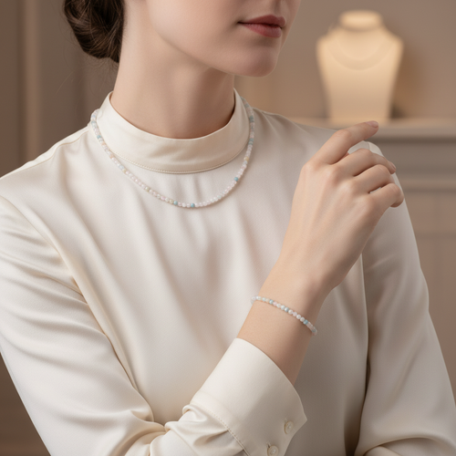 Sertifikalı Helidor Doğal Taş Kolye ve Bileklik Takımı 4 mm