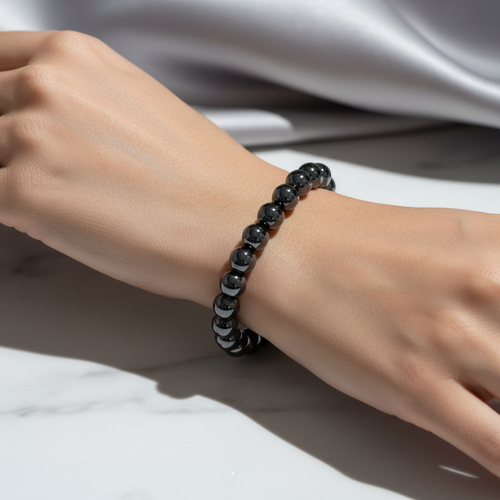 Certified Hematite Natural Stone Bracelet – 8 mm Sphere Cut