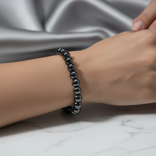 Certified Hematite Natural Stone Bracelet – 8 mm Sphere Cut