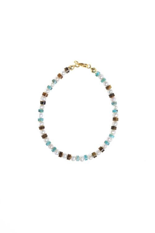 Sertifikalı İnci Kaplan Gözü Turkuaz Gümüş Kapama Doğal Taş Bileklik