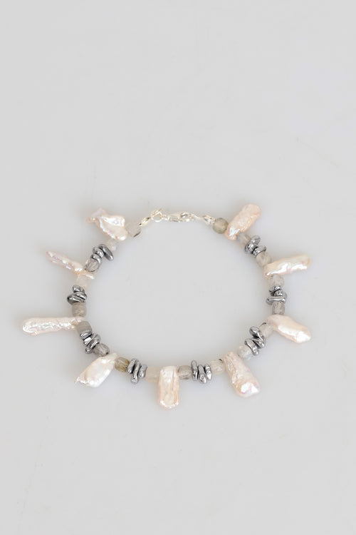 Certified Pearl - Labradorite - Hematite Natural Stone Silver Closure Bracelet (New Summer Season)