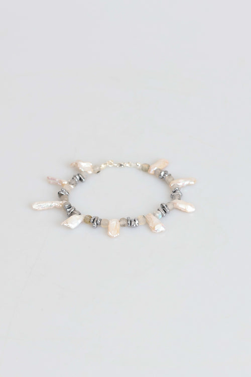 Certified Pearl - Labradorite - Hematite Natural Stone Silver Closure Bracelet (New Summer Season)