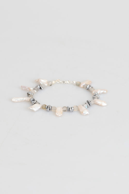 Certified Pearl - Labradorite - Hematite Natural Stone Silver Closure Bracelet (New Summer Season)