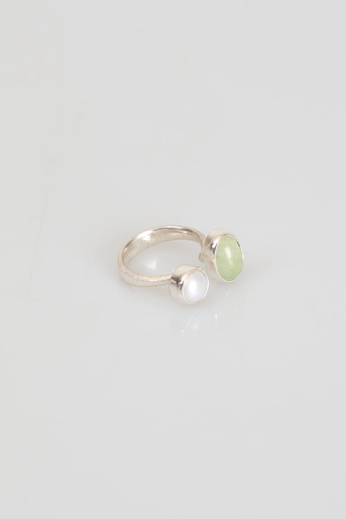 Sertifikalı İnci - Prehneit  Doğal Taş 925 Ayar Gümüş Yüzük