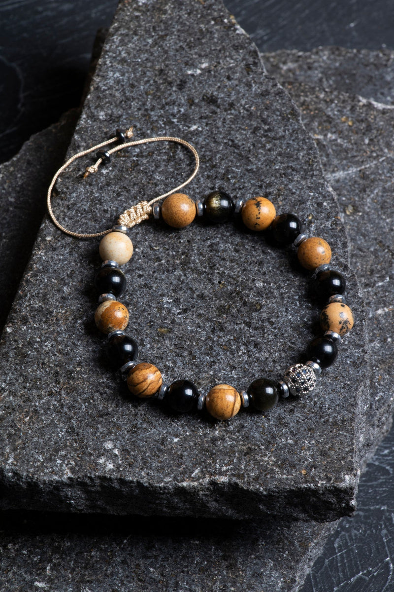 Sertifikalı Jasper, Obsidyen, Hematit Doğal Taş Makrome Bileklik