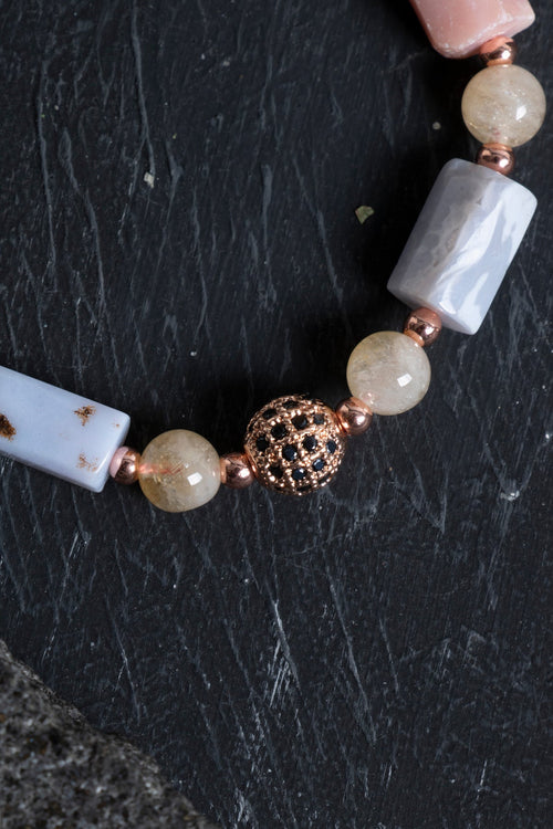 Sertifikalı Kalsedon, Sitrin ve Opal Doğal Taş Bileklik