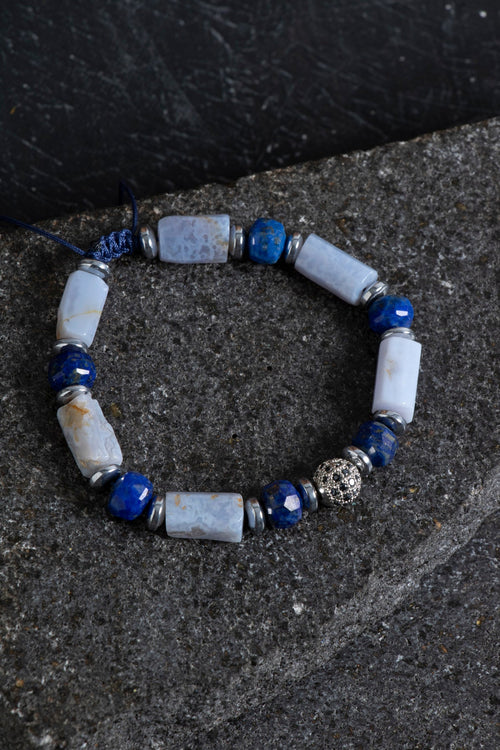Sertifikalı Kalsedon ve Lapis Lazuli Doğal Taş Bileklik