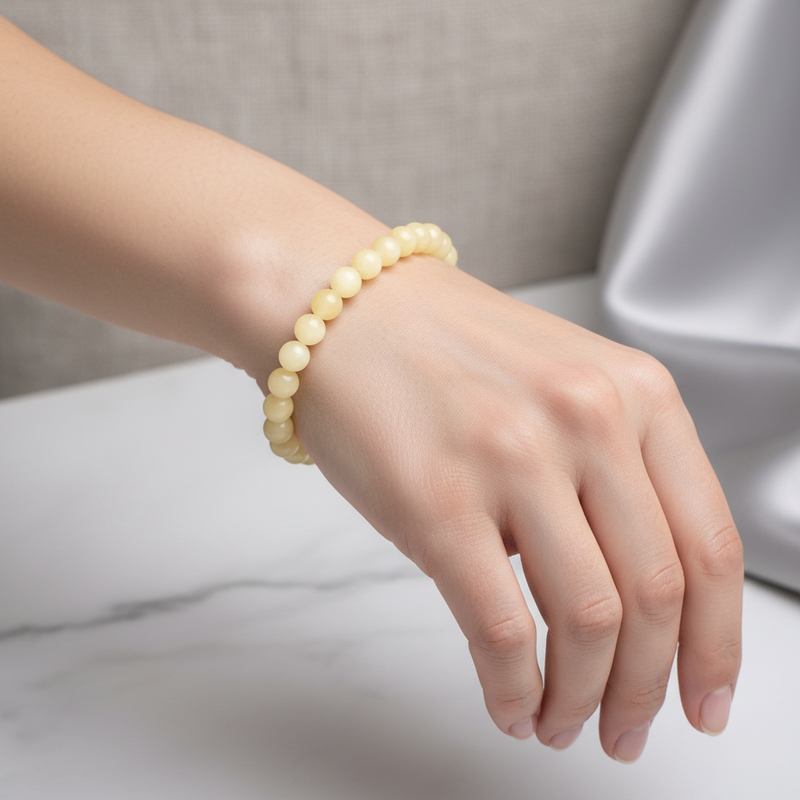 Sertifikalı Kalsit Doğal Taş Bileklik 8 mm Küre Kesim - Görsel 1 - Safnaturel