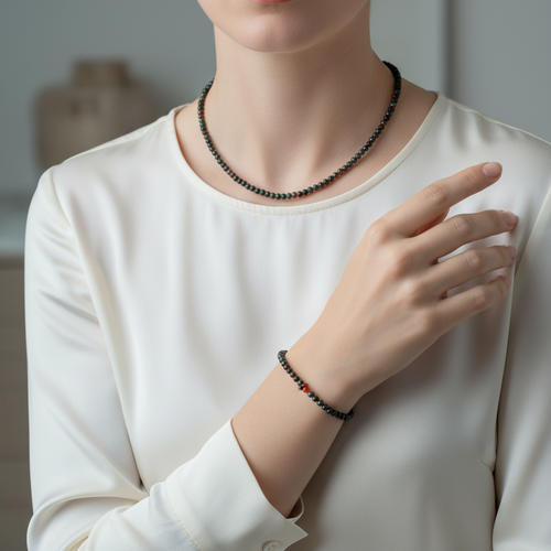 Sertifikalı Kan Taşı Doğal Taş Kolye ve Bileklik Takımı 4 mm