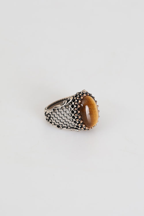 Sertifikalı Kaplan Gözü Doğal Taş 925 Ayar Gümüş Erkek Yüzük