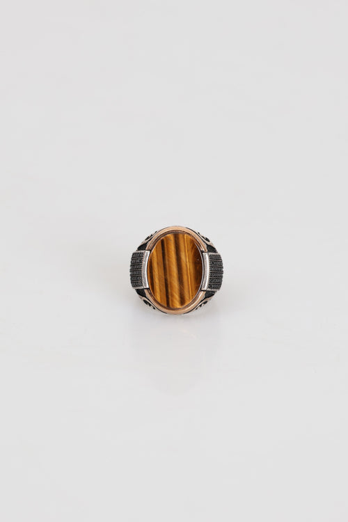 Sertifikalı Kaplan Gözü Doğal Taş 925 Ayar Gümüş Erkek Yüzük