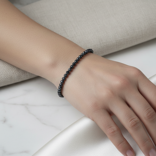 Sertifikalı Karlı Obsidyen Doğal Taş Bileklik 4 mm