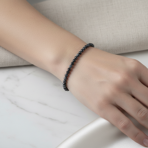 Sertifikalı Karlı Obsidyen Doğal Taş Bileklik 4 mm