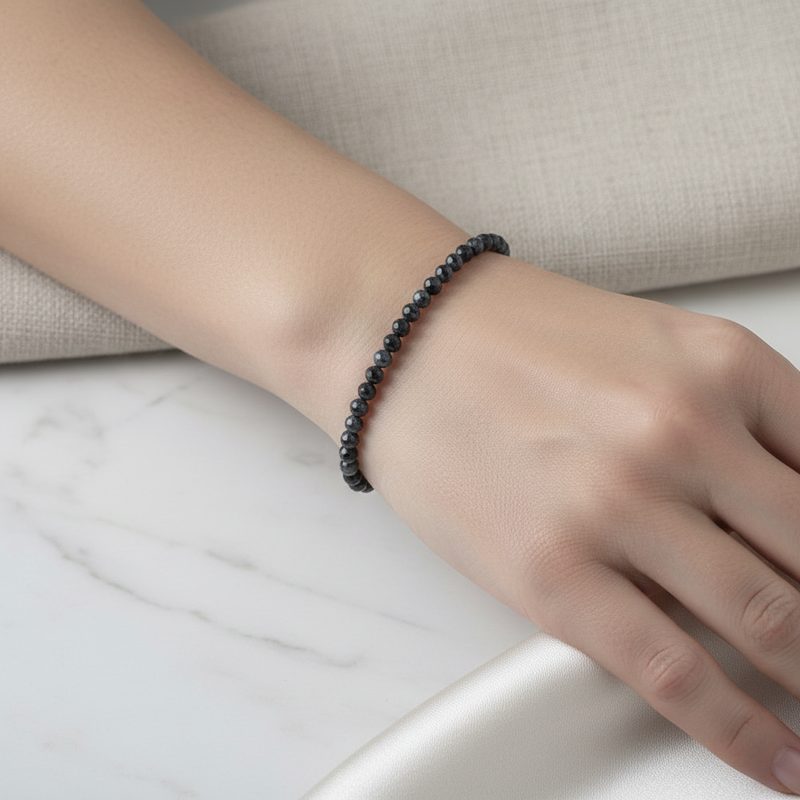 Sertifikalı Karlı Obsidyen Doğal Taş Bileklik 4 mm - Görsel 1 - Safnaturel