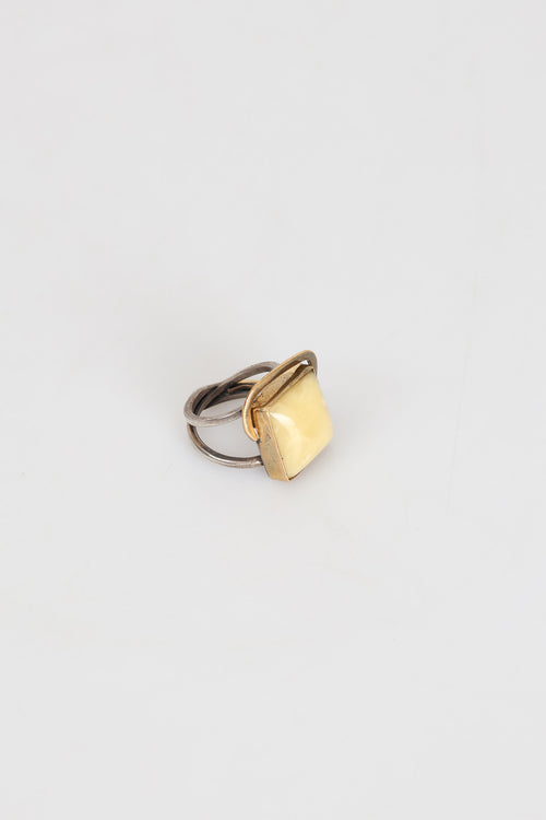 Sertifikalı Kehribar Doğal Taş 925 Ayar Gümüş Yüzük